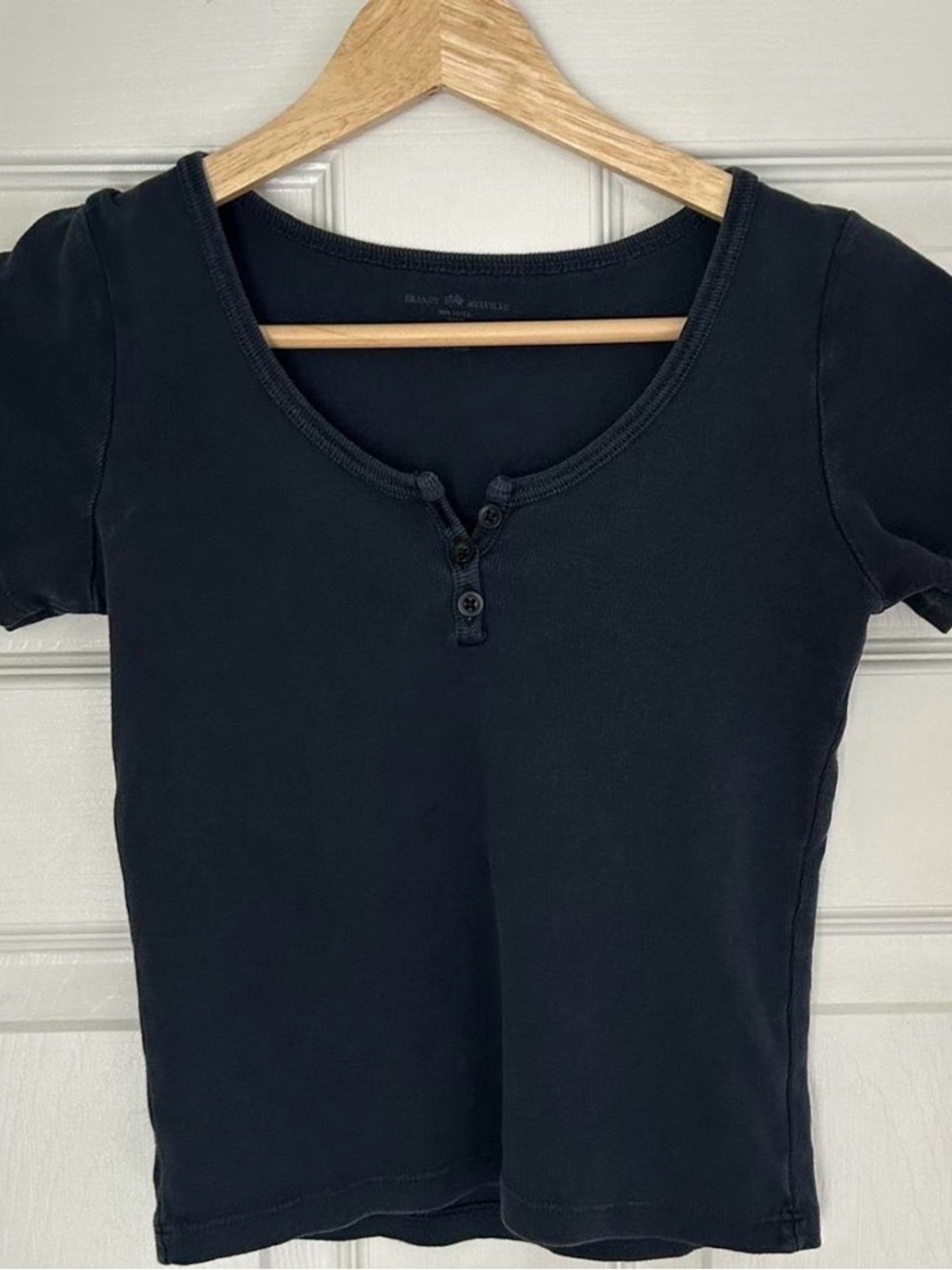 Brandy Melville Navy Short-Sleeve Henley Tee